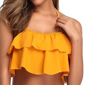 NWT TEMPT ME Mustard Yellow Ruffle Tie Halter Top